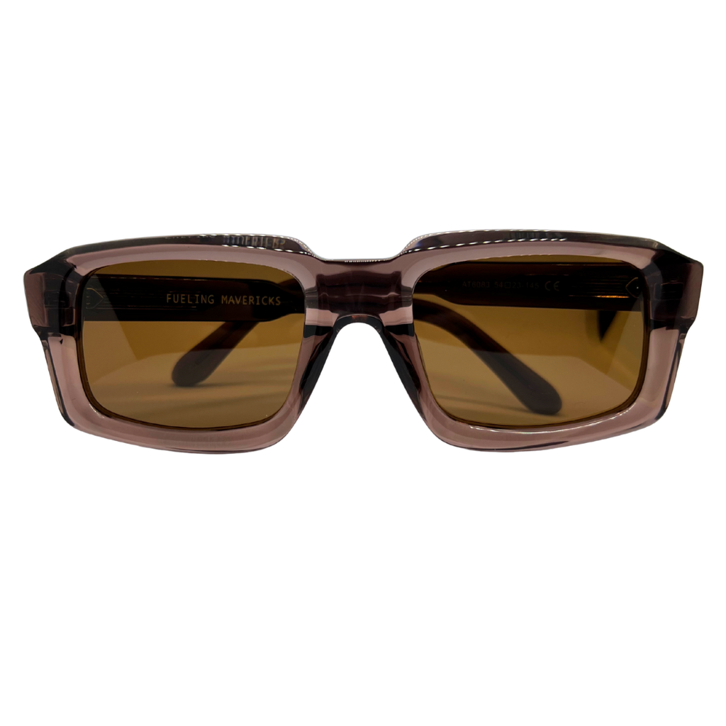Brown sunglasses with a white background