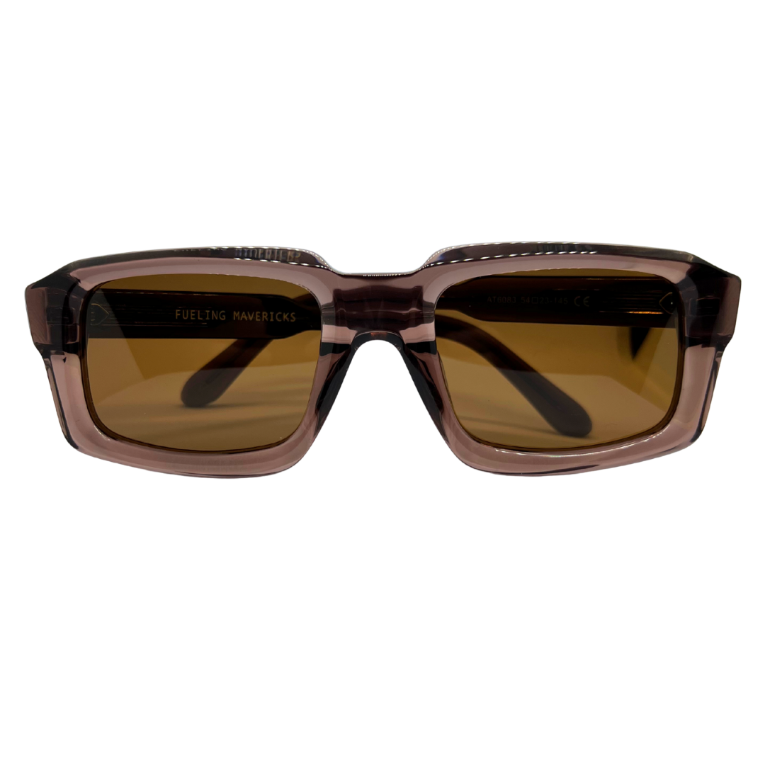 Brown sunglasses with a white background